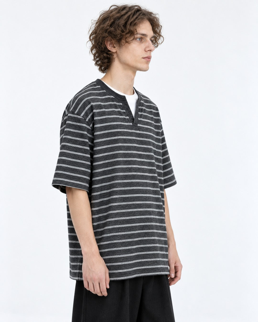 Striped Henley V-Neck Tee
