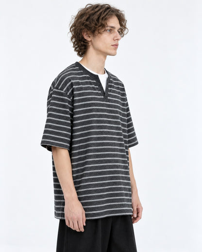 Striped Henley V-Neck Tee