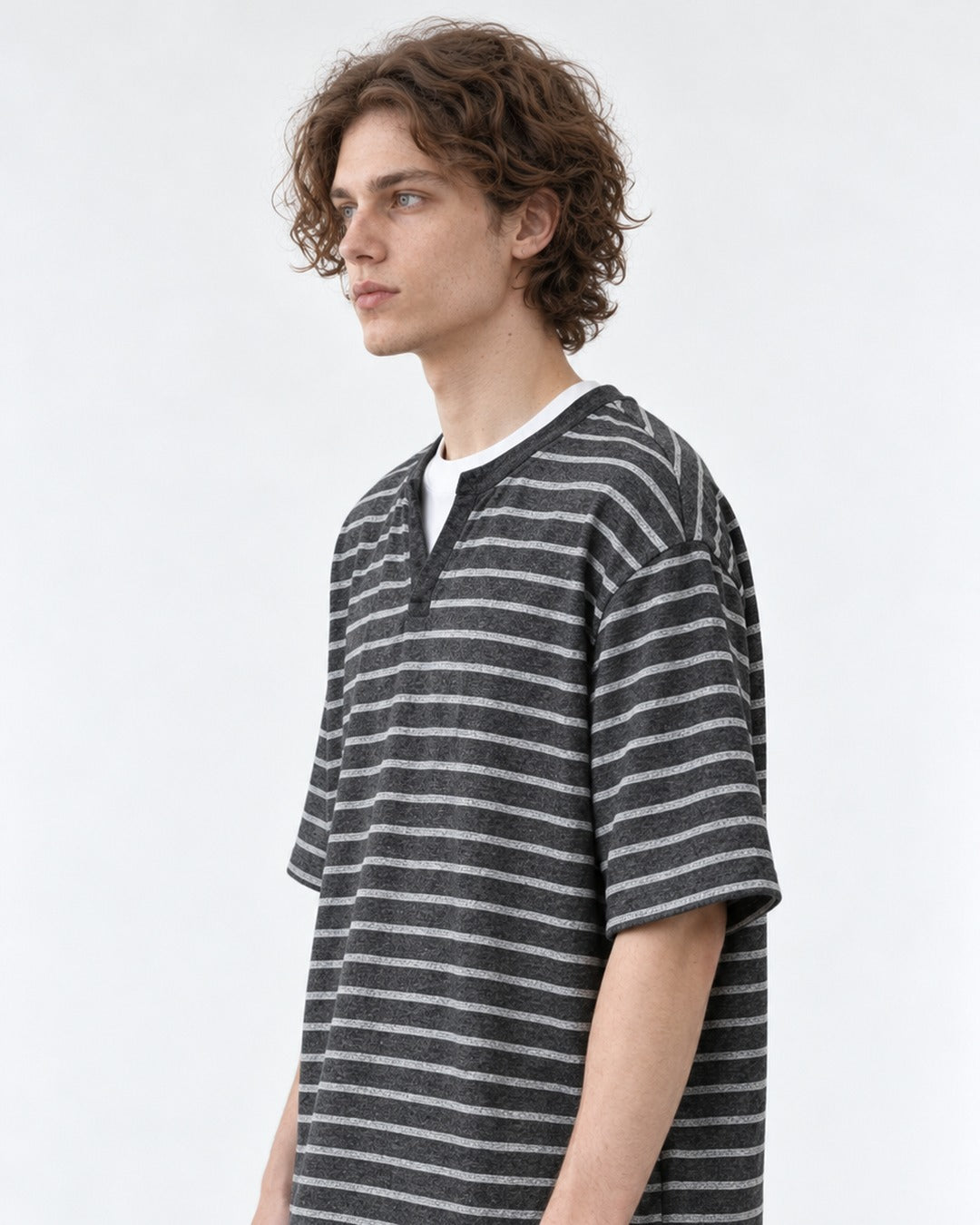 Striped Henley V-Neck Tee