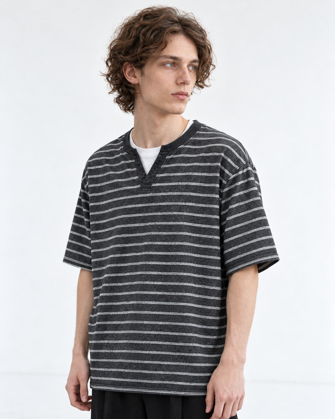 Striped Henley V-Neck Tee
