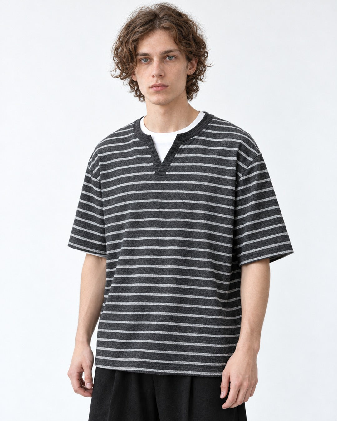 Striped Henley V-Neck Tee