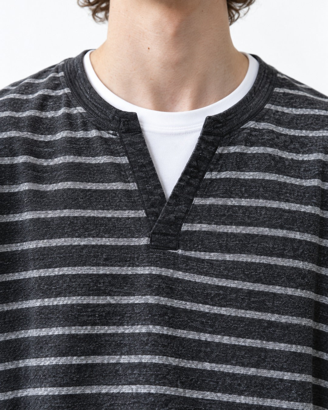 Striped Henley V-Neck Tee