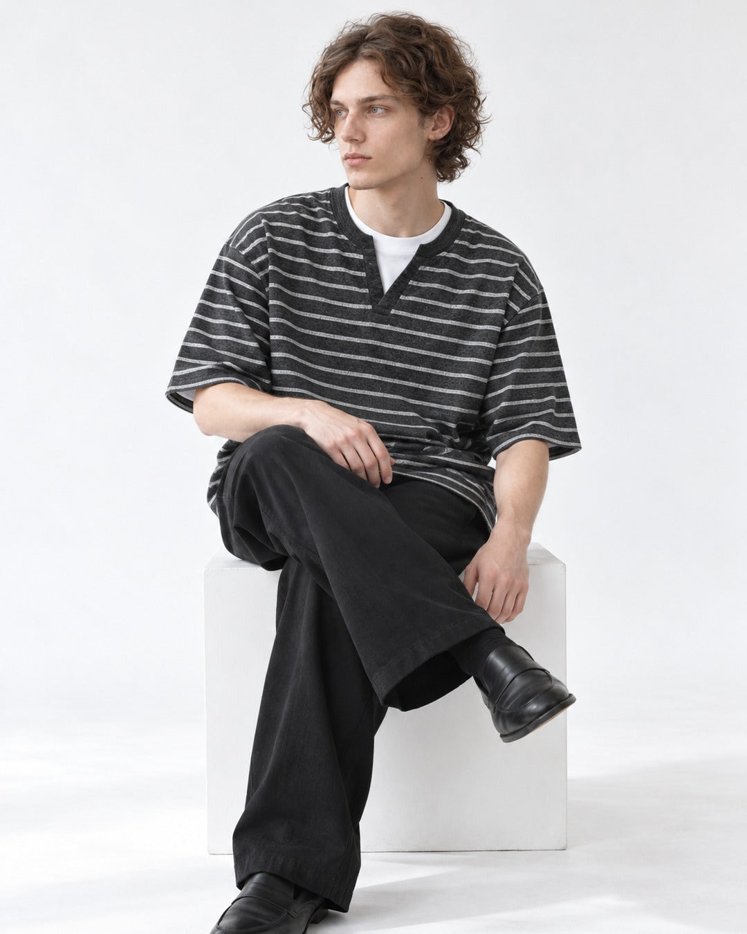 Striped Henley V-Neck Tee