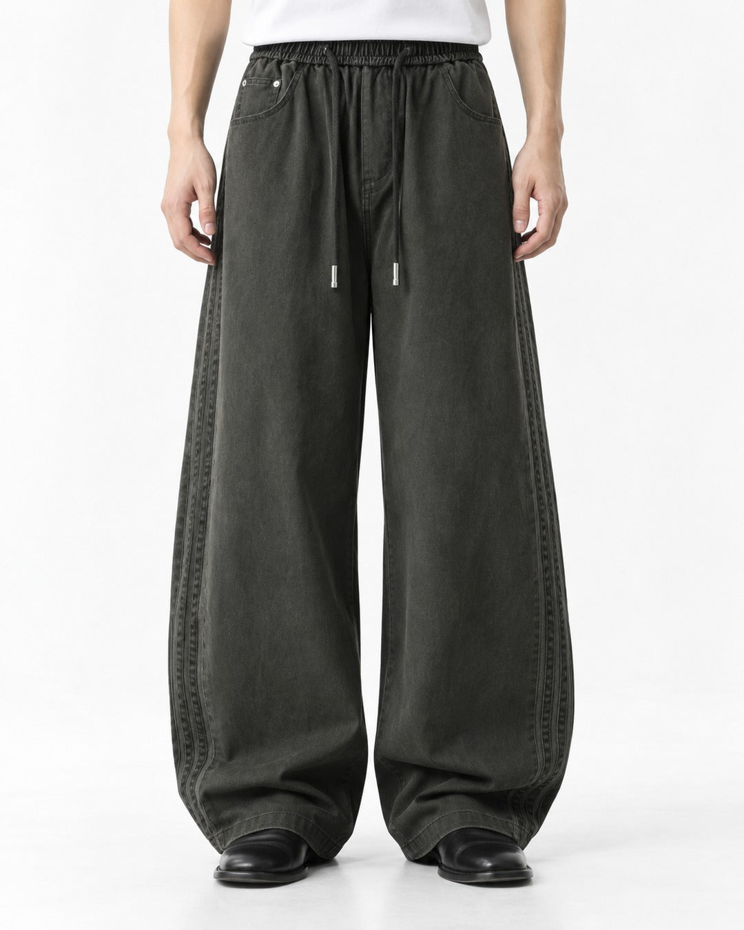 Braided Side-Stripe Wide-Leg Pants