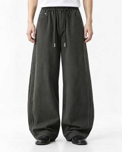 Braided Side-Stripe Wide-Leg Pants