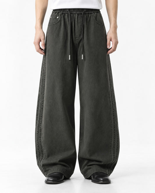 Braided Side-Stripe Wide-Leg Pants