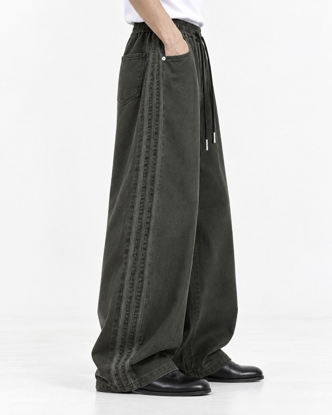 Braided Side-Stripe Wide-Leg Pants