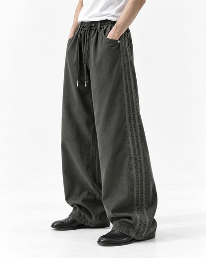 Braided Side-Stripe Wide-Leg Pants