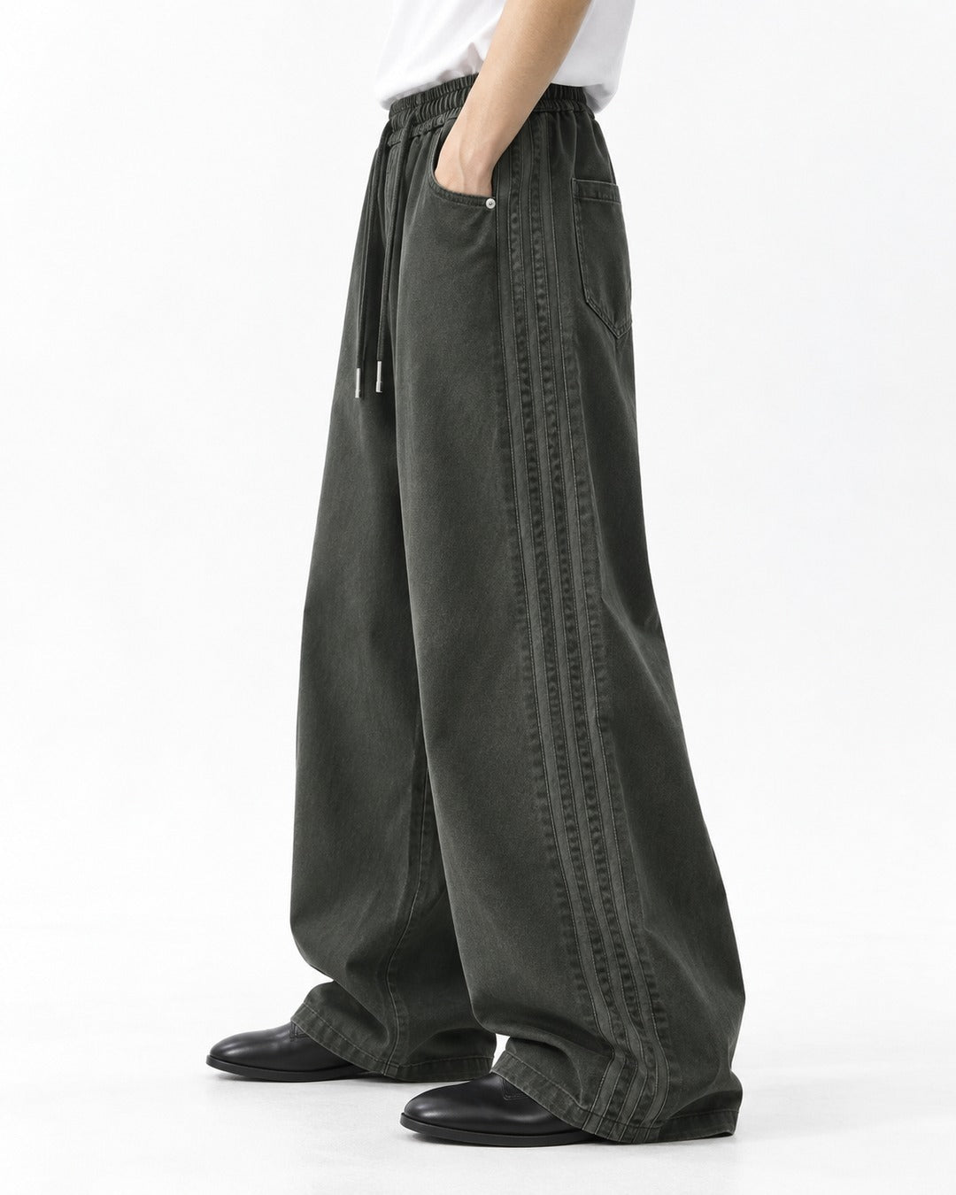 Braided Side-Stripe Wide-Leg Pants