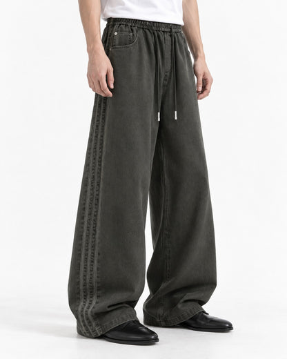 Braided Side-Stripe Wide-Leg Pants