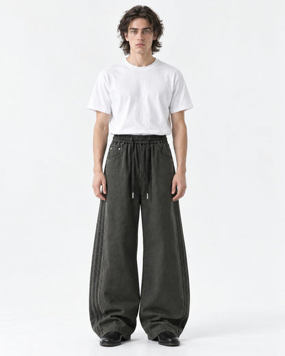 Braided Side-Stripe Wide-Leg Pants