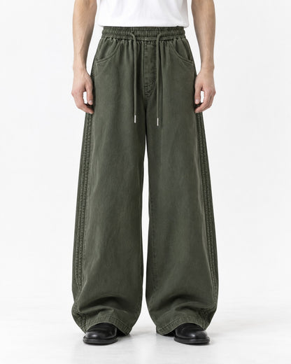 Braided Side-Stripe Wide-Leg Pants