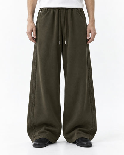 Braided Side-Stripe Wide-Leg Pants