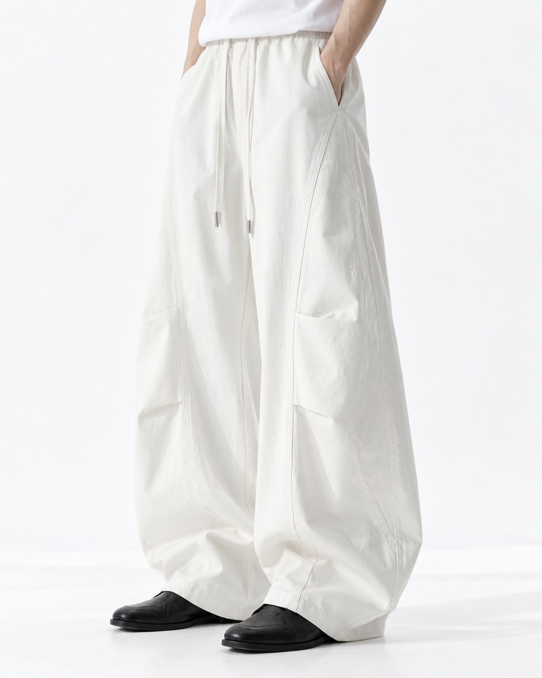 Drawstring Diagonal-Pocket Balloon Pants
