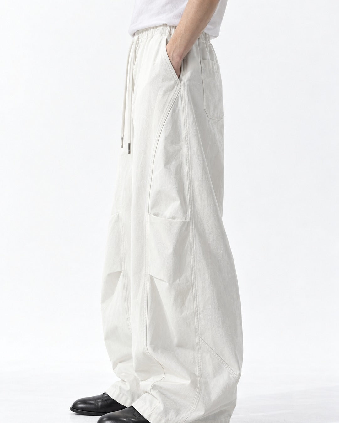 Drawstring Diagonal-Pocket Balloon Pants