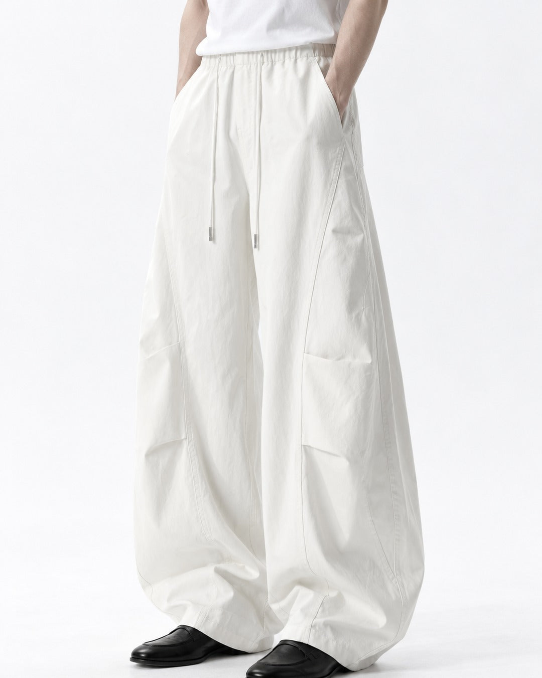 Drawstring Diagonal-Pocket Balloon Pants