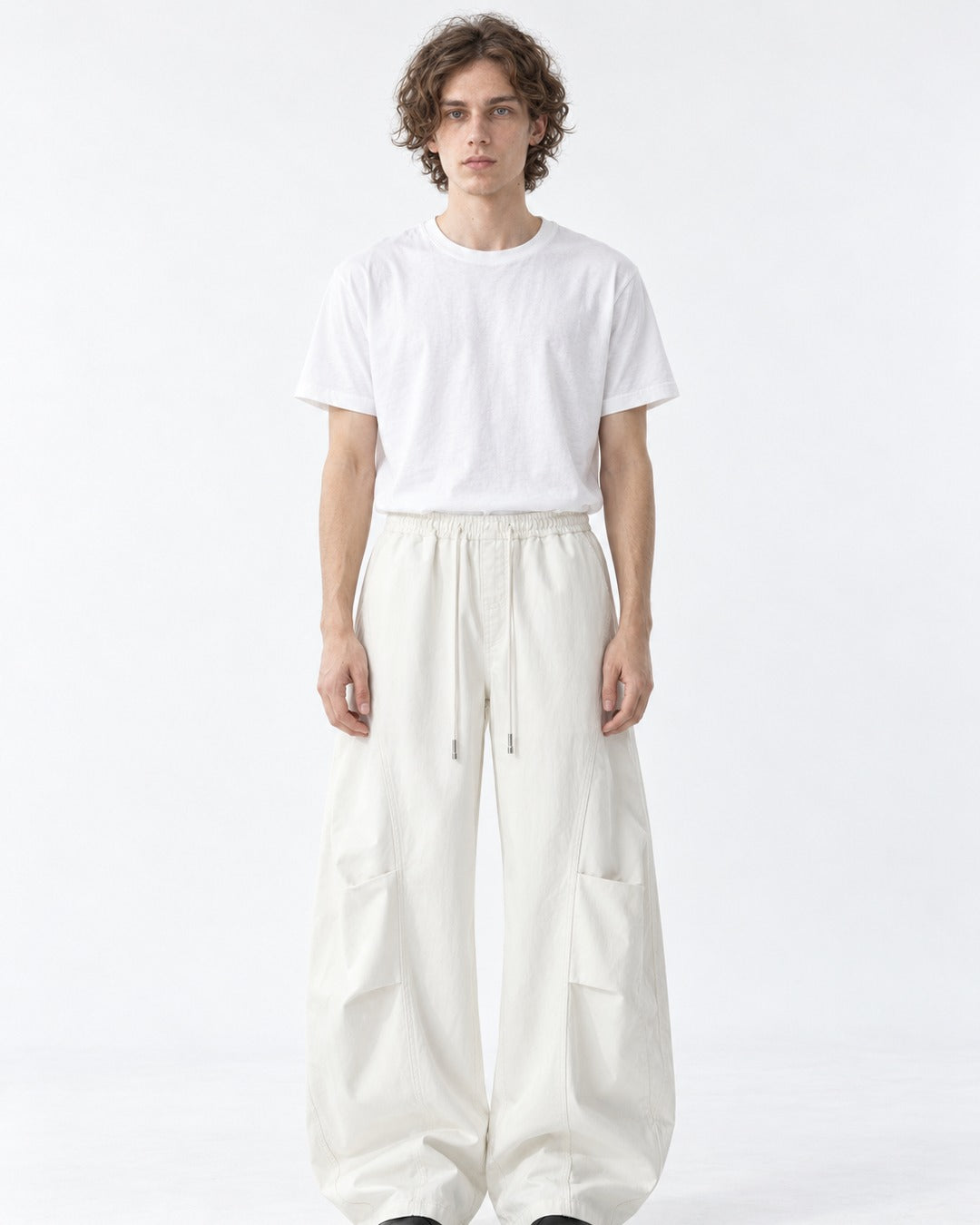 Drawstring Diagonal-Pocket Balloon Pants