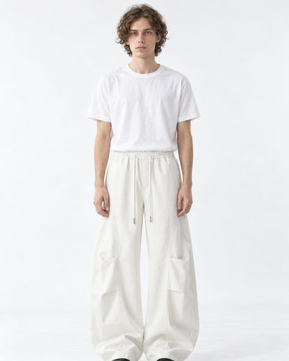 Drawstring Diagonal-Pocket Balloon Pants