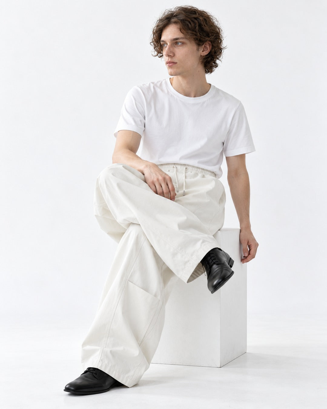 Drawstring Diagonal-Pocket Balloon Pants