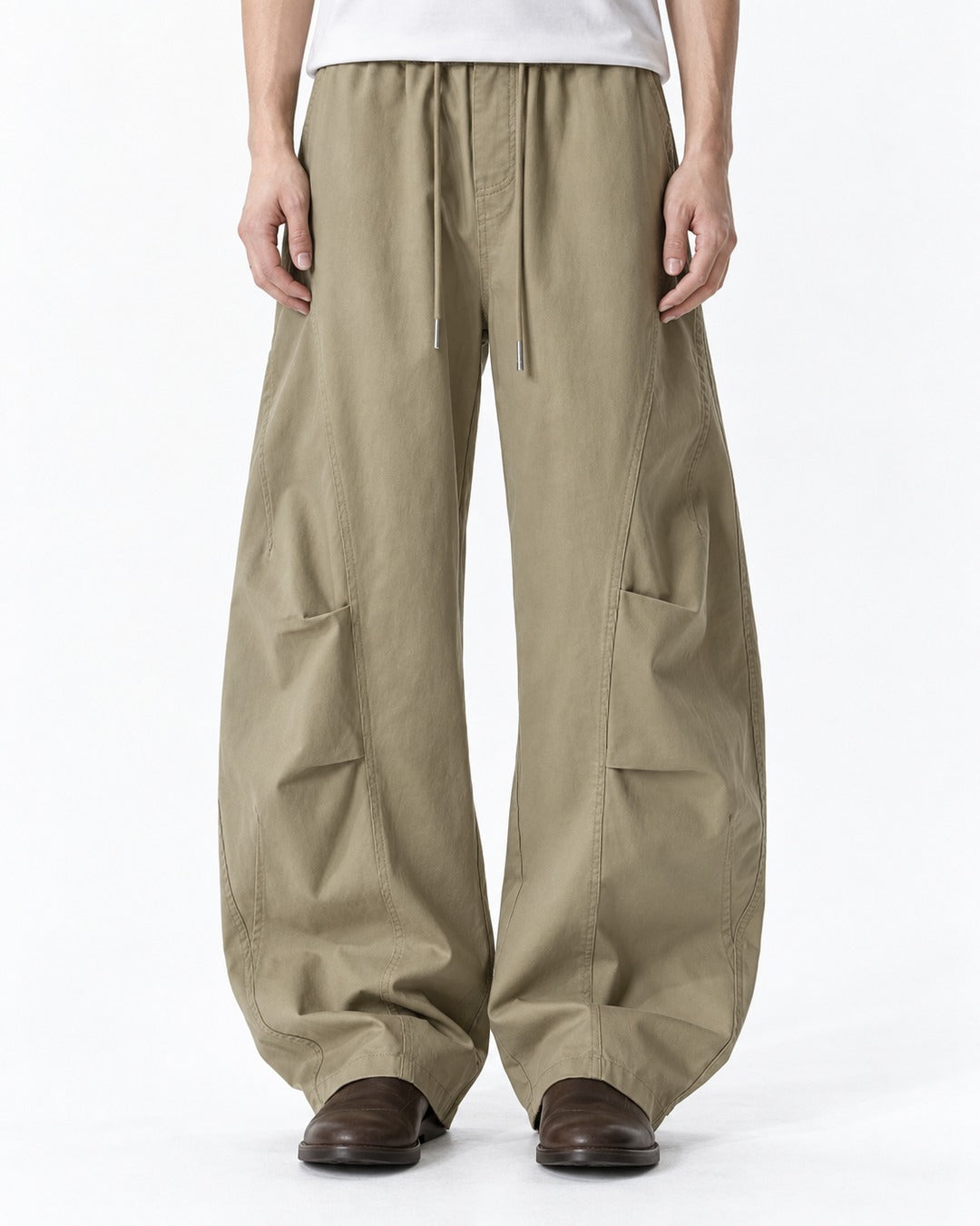 Drawstring Diagonal-Pocket Balloon Pants