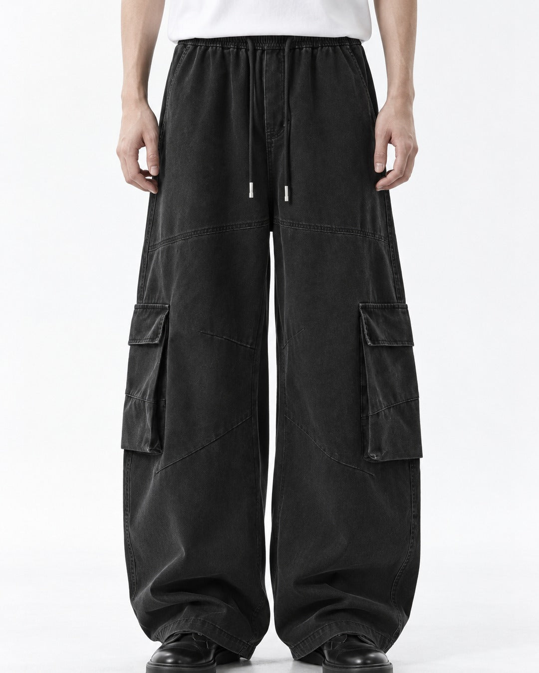 Drawstring Wide-Leg Cargo Pants