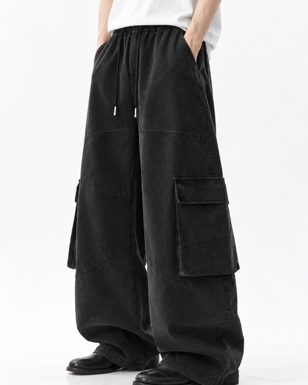 Drawstring Wide-Leg Cargo Pants