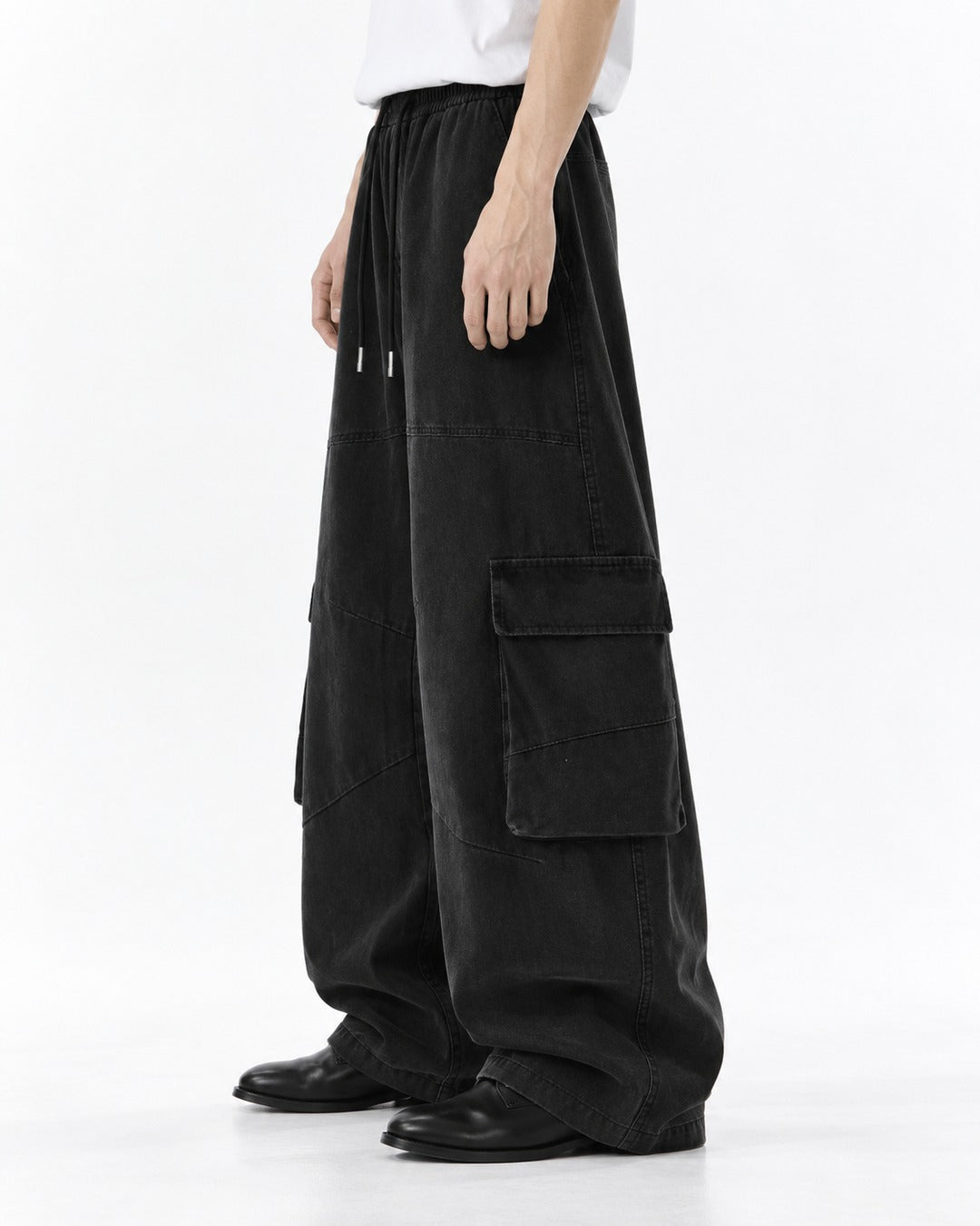 Drawstring Wide-Leg Cargo Pants