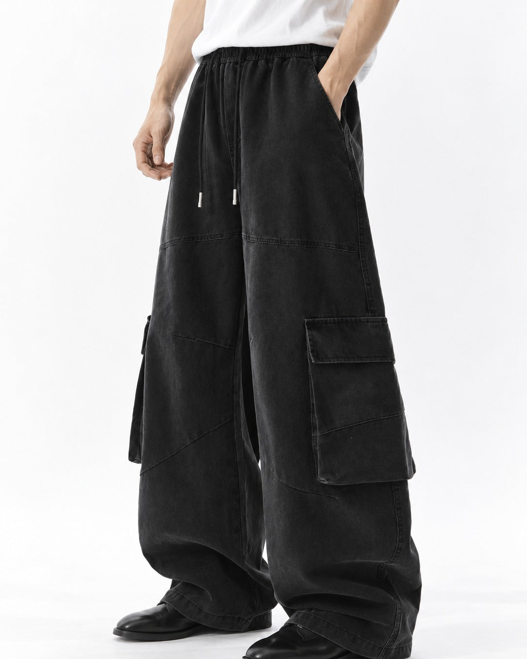 Drawstring Wide-Leg Cargo Pants