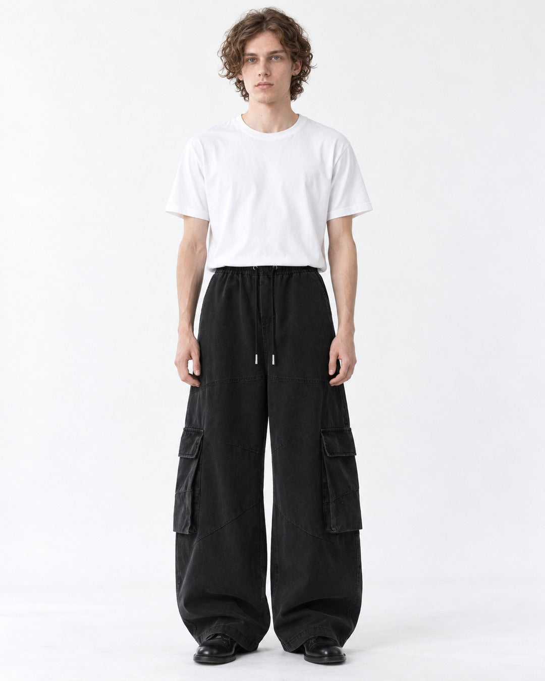 Drawstring Wide-Leg Cargo Pants