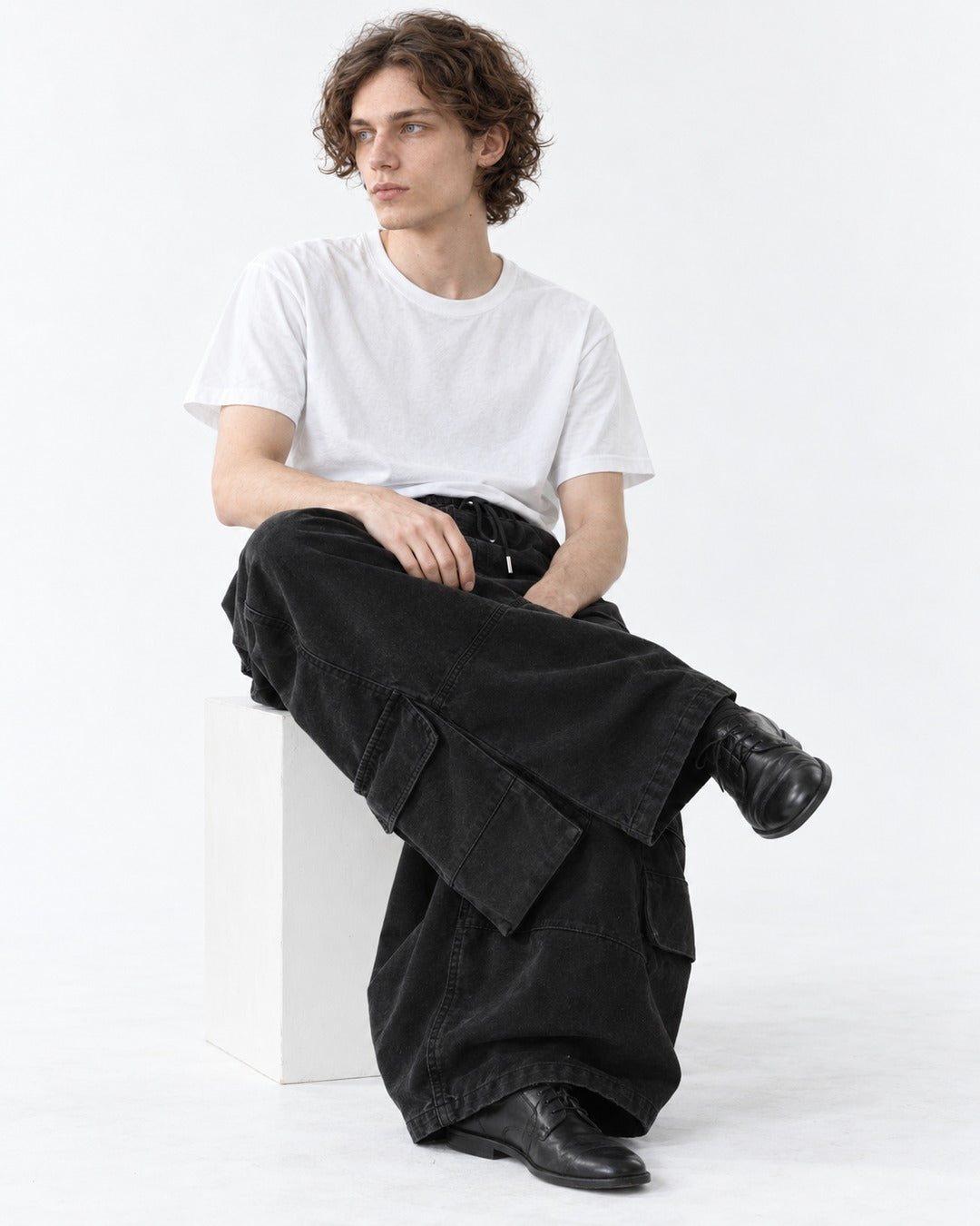 Drawstring Wide-Leg Cargo Pants
