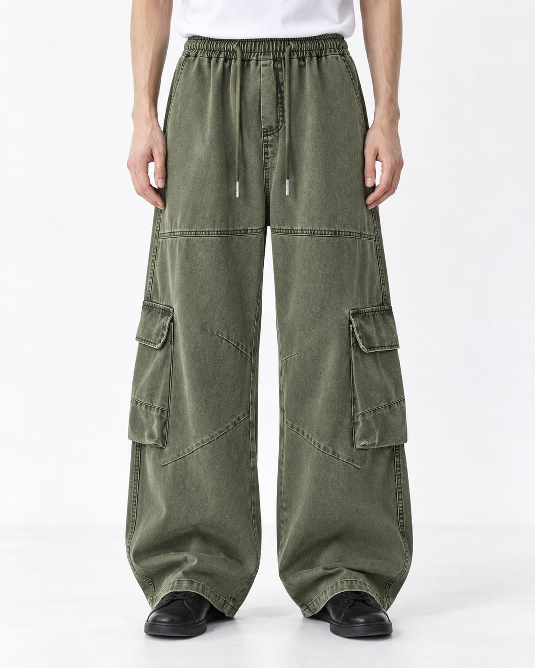 Drawstring Wide-Leg Cargo Pants