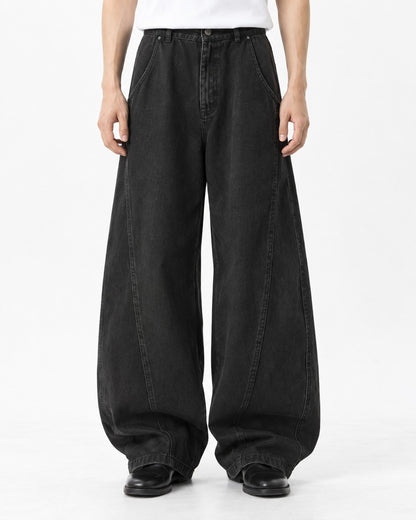 Curved-Seam Elastic-Waist Wide-Leg Pants