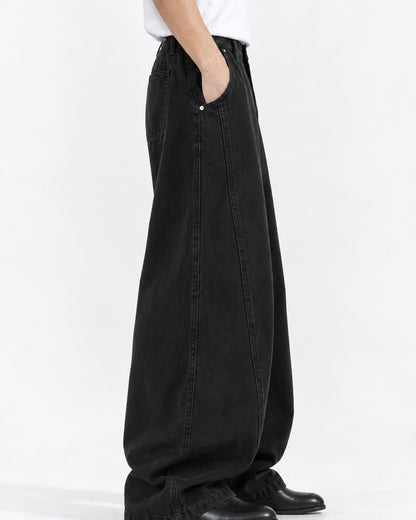 Curved-Seam Elastic-Waist Wide-Leg Pants