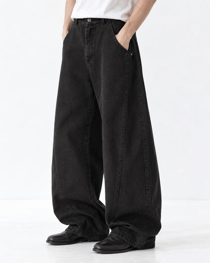 Curved-Seam Elastic-Waist Wide-Leg Pants