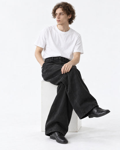 Curved-Seam Elastic-Waist Wide-Leg Pants