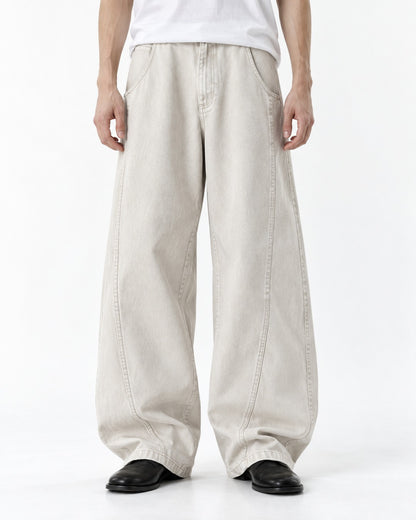 Curved-Seam Elastic-Waist Wide-Leg Pants