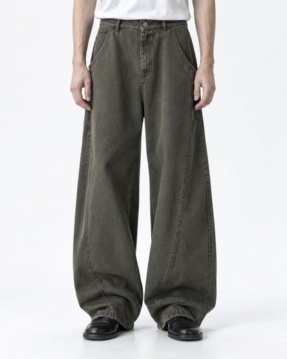 Curved-Seam Elastic-Waist Wide-Leg Pants