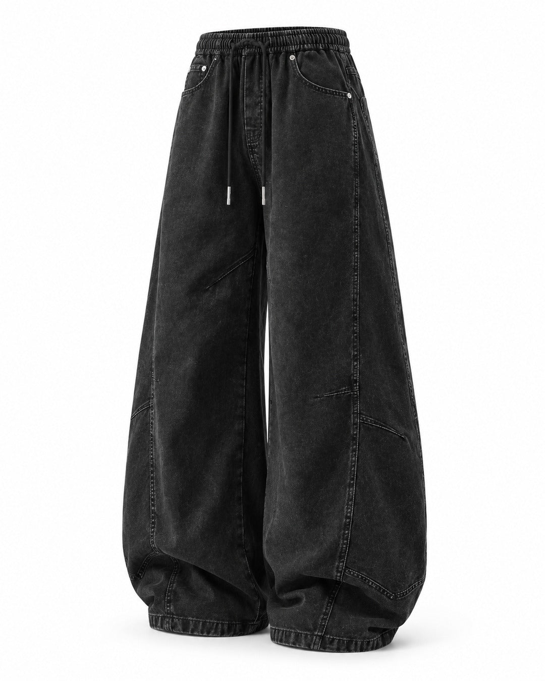 Drawstring Waist Balloon-Leg Jeans