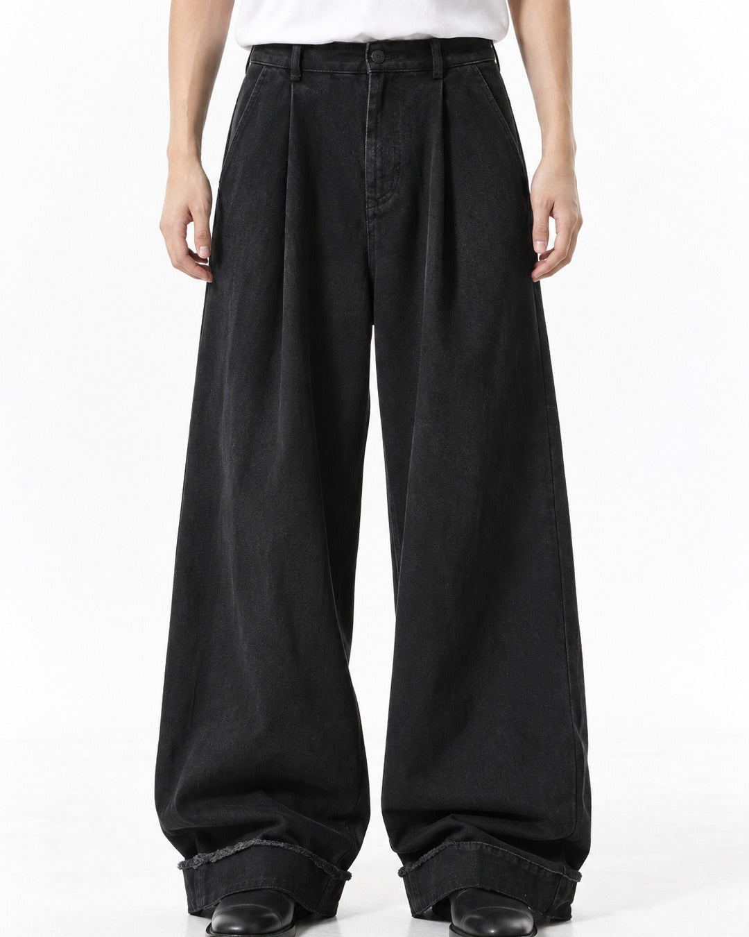 Distressed Hem Wide-Leg Pants