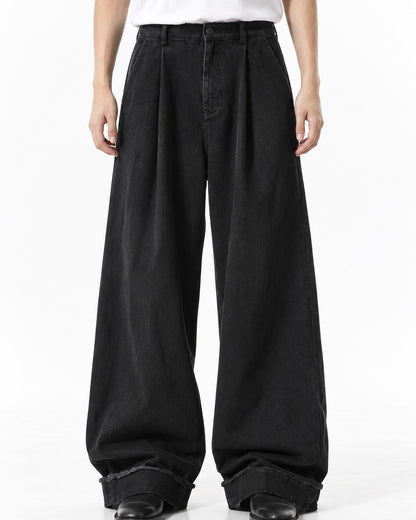 Distressed Hem Wide-Leg Pants