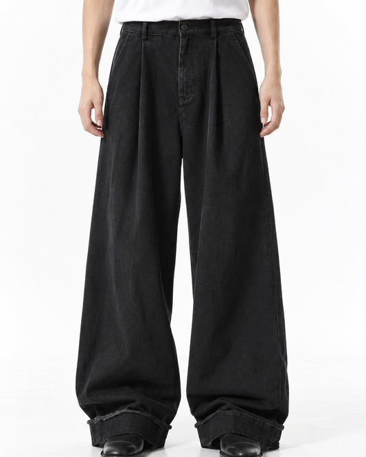 Distressed Hem Wide-Leg Pants