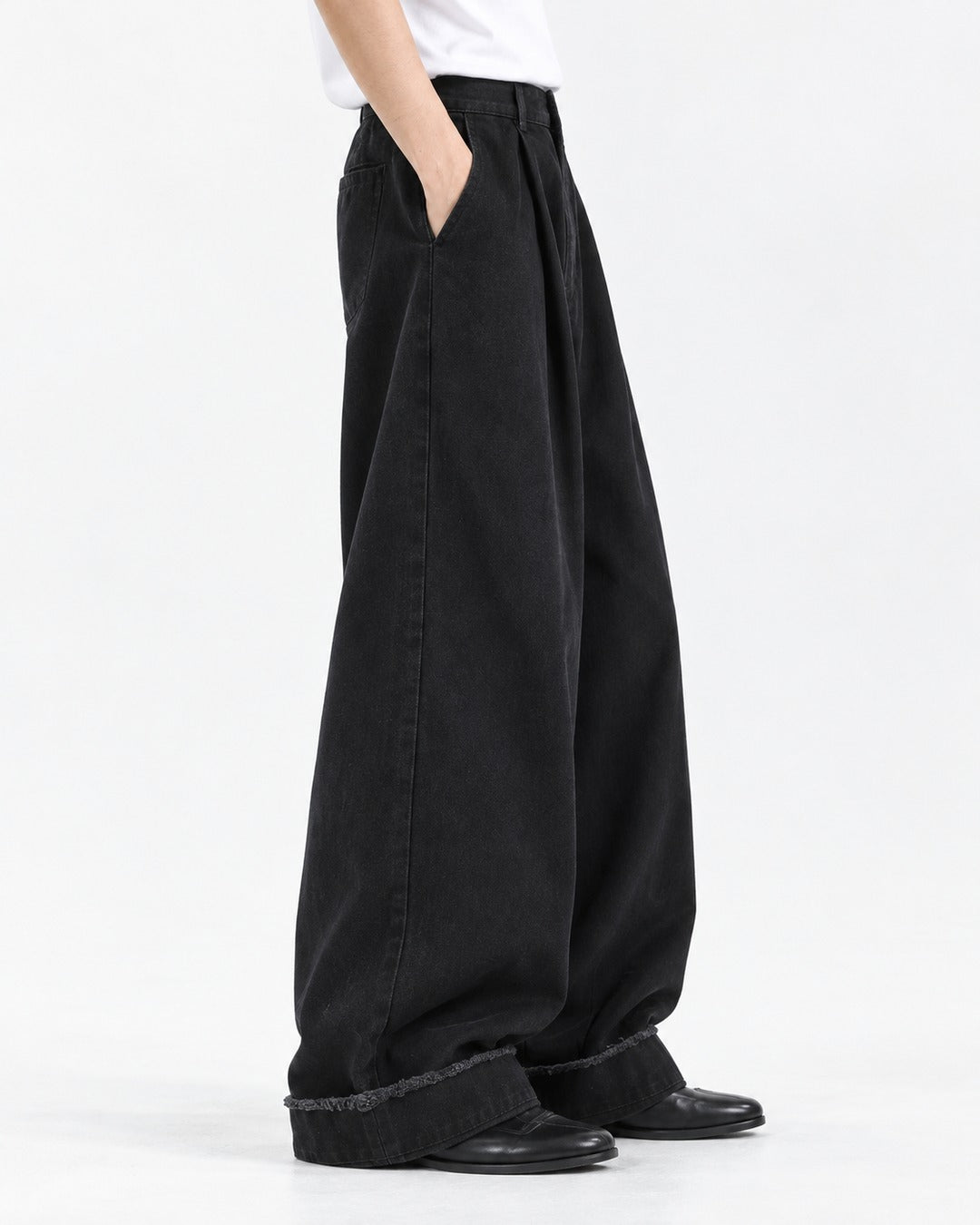 Distressed Hem Wide-Leg Pants