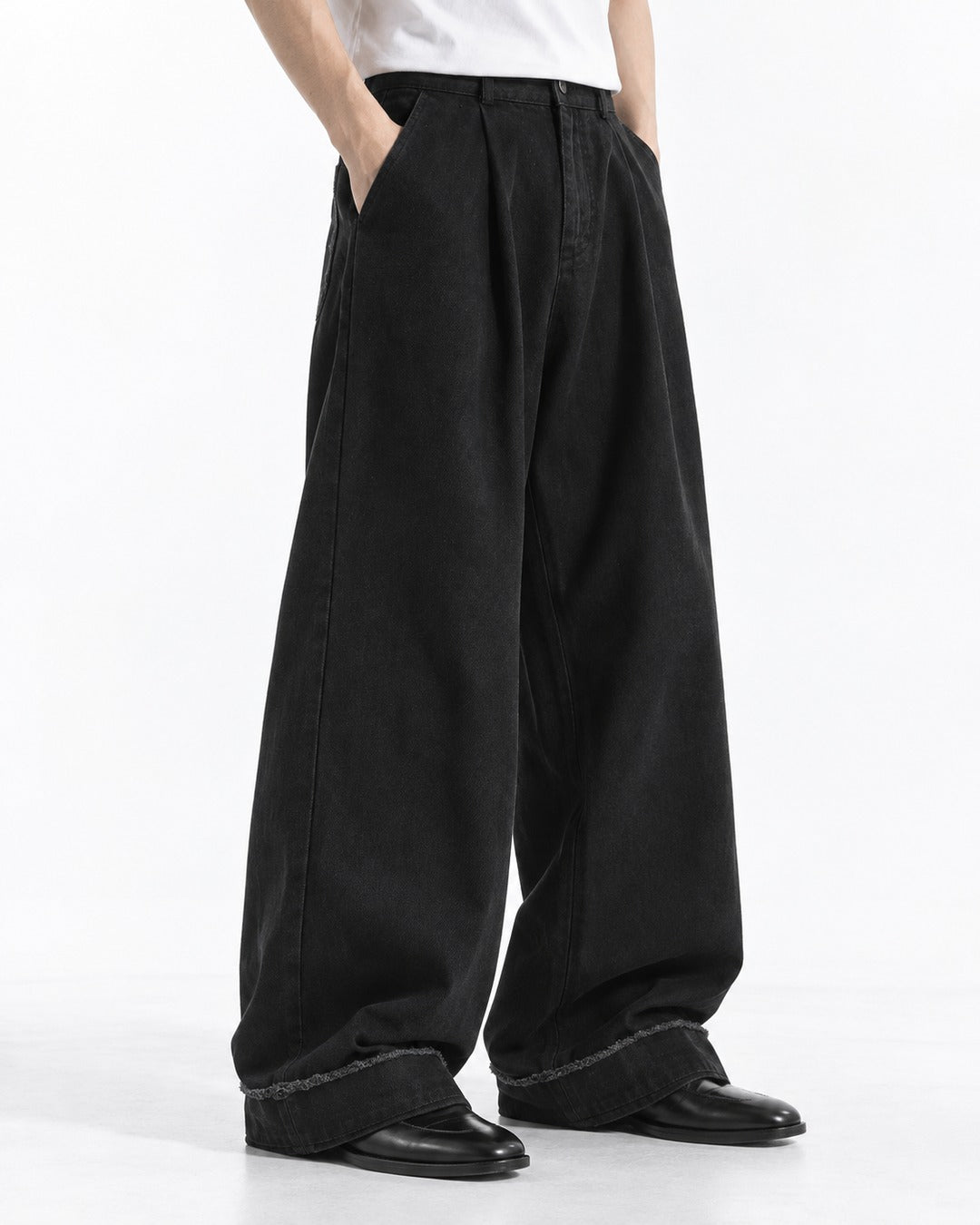 Distressed Hem Wide-Leg Pants