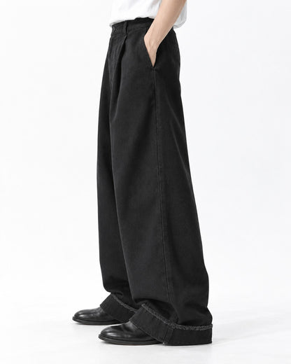 Distressed Hem Wide-Leg Pants