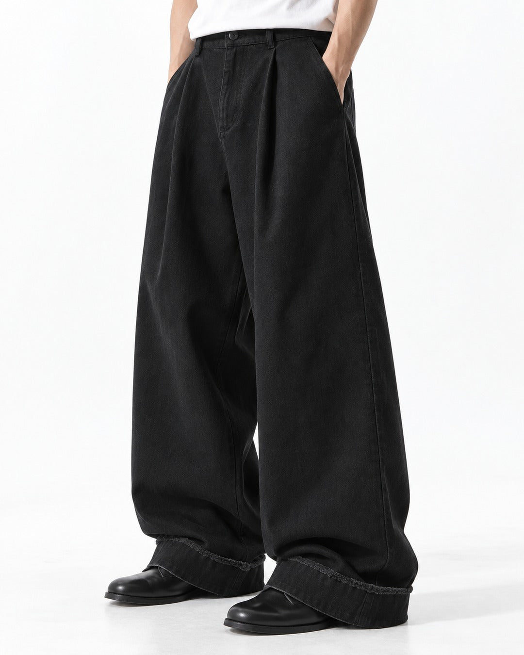 Distressed Hem Wide-Leg Pants