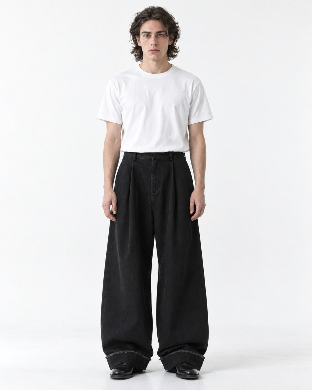 Distressed Hem Wide-Leg Pants