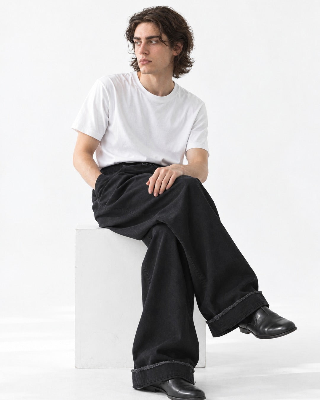 Distressed Hem Wide-Leg Pants