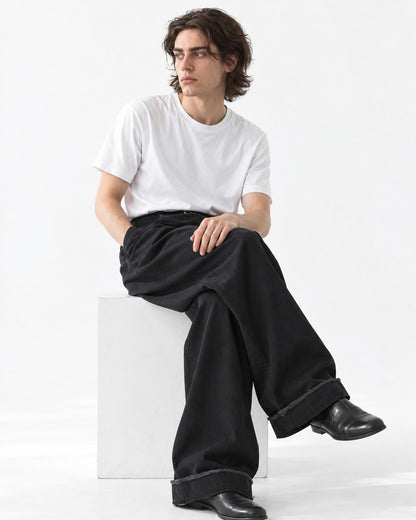 Distressed Hem Wide-Leg Pants
