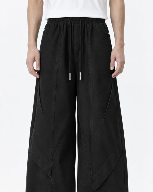Diagonal-Seam Balloon-Leg Workwear Pants