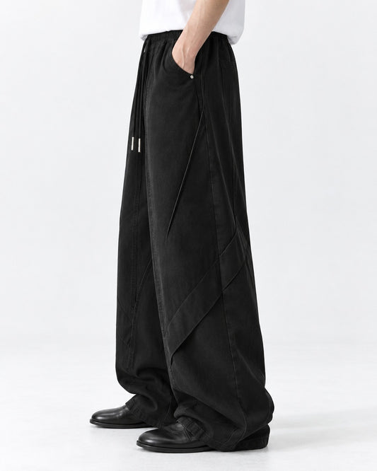 Diagonal-Seam Balloon-Leg Workwear Pants